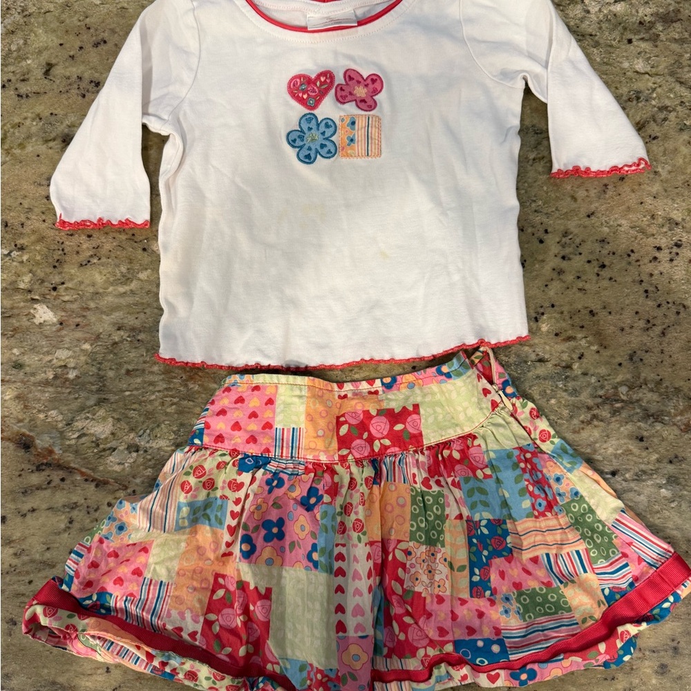 Hanna Andersson Top and coordinating Floral Patchwork Skirt